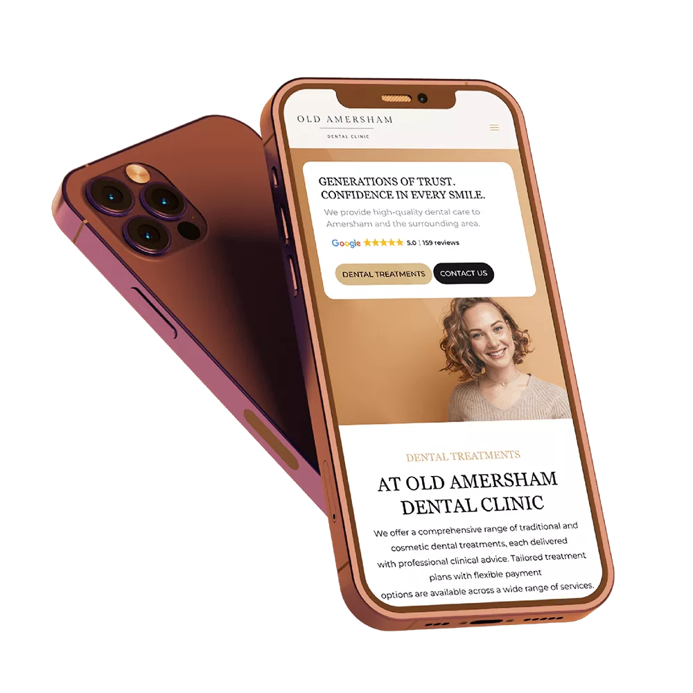 Dental website shown on mobile